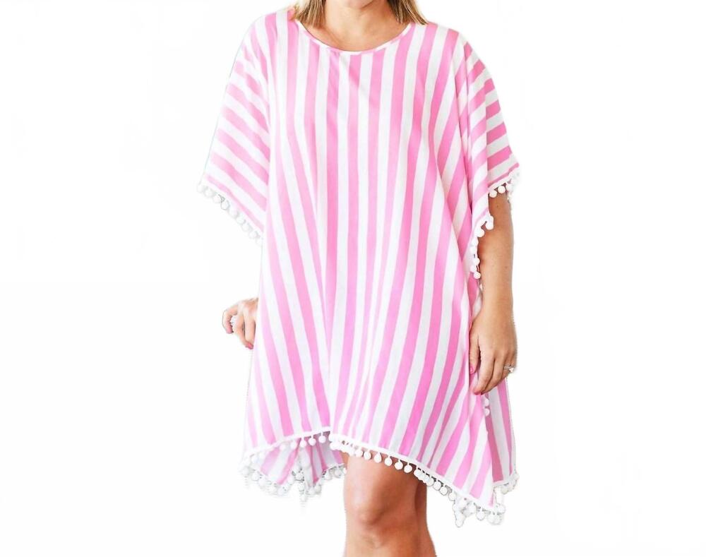 NEW VIV & LOU yacht club pom-pom cover up in pink/stripe